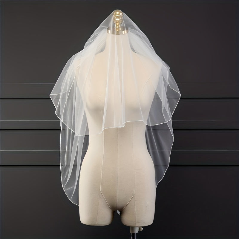 Wedding Head Veil With Comb Satin Edge Bridal Hair Accessories