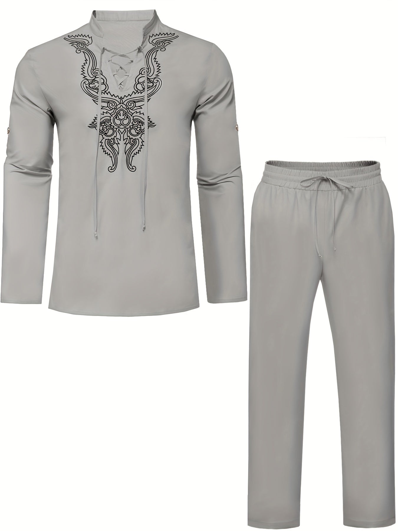 Boho Style Embroidery Men's 2-Piece Outfits Set