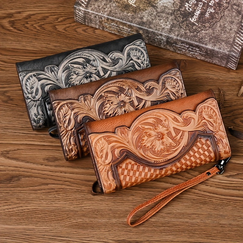 Leather Long Wallet Women's Multi-functional Embossed