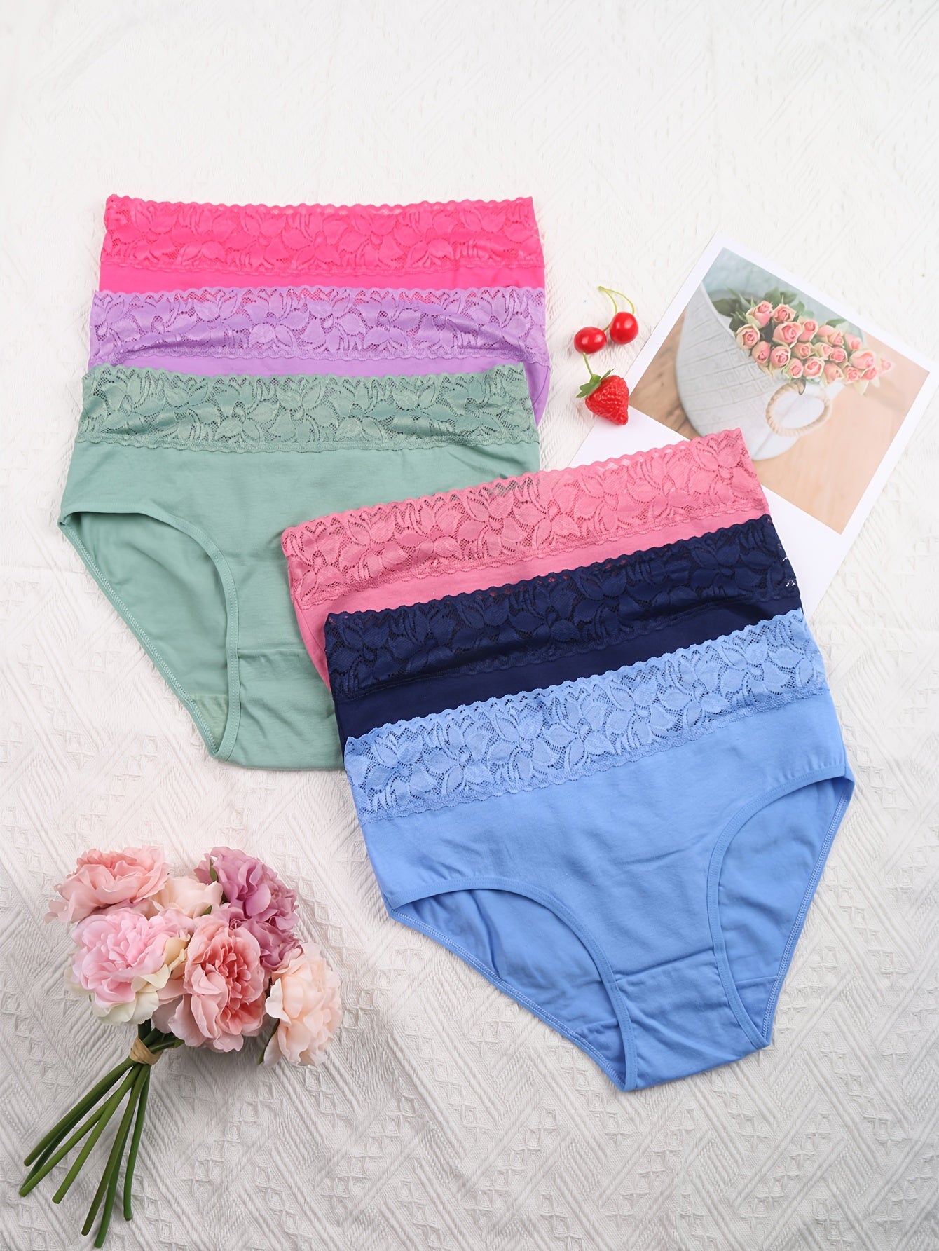 6 Pack Plus Size Lace Mid Rise Stretch Briefs