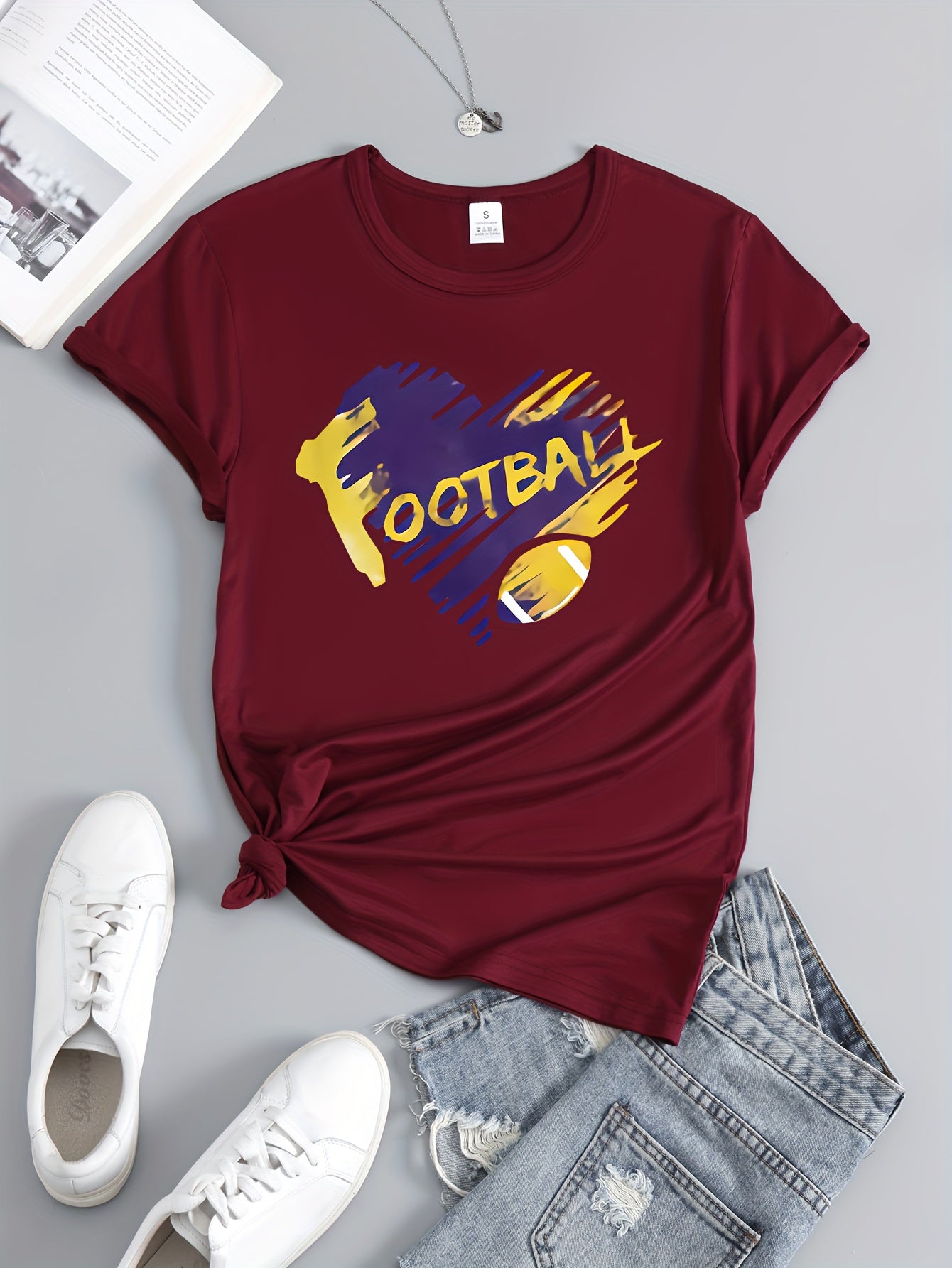 Women's Football Graphic Short Sleeve Sports T-shirt