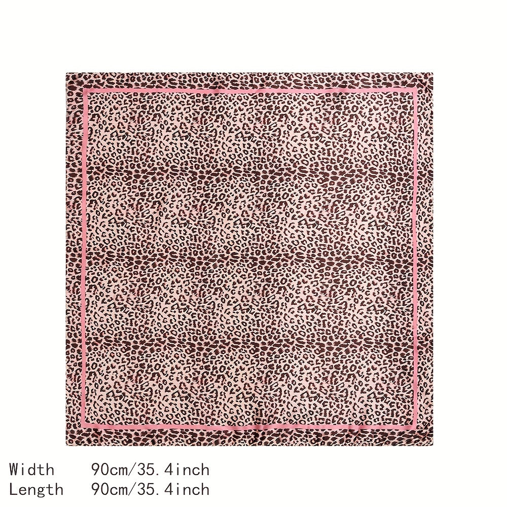 Leopard Chain Print Shawl Satin Square Scarf Bandana Silk Head Wrap