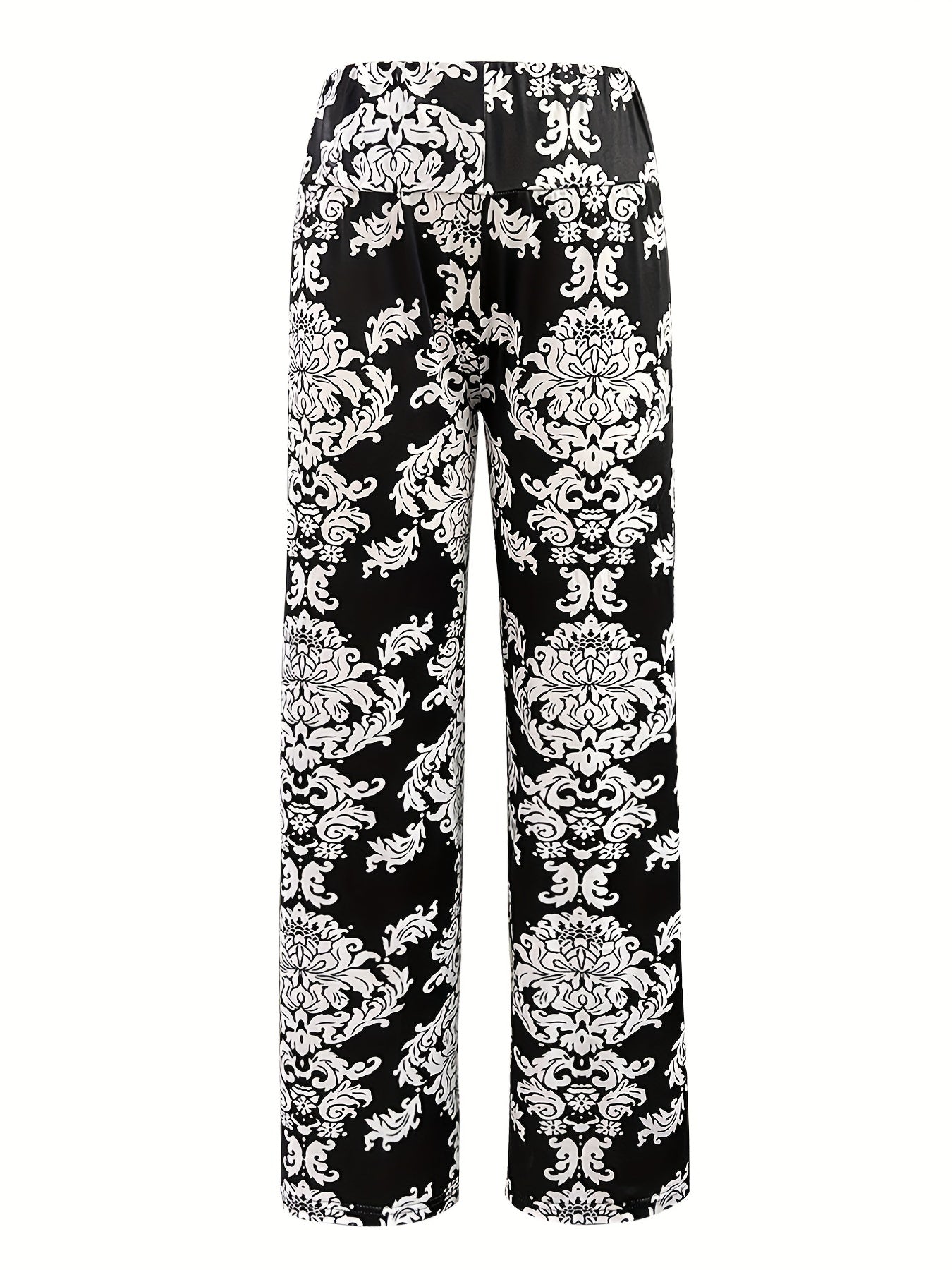 Ethnic Print Straight Leg Pants Mid Waist Casual Pants