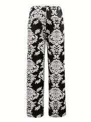 Ethnic Print Straight Leg Pants Mid Waist Casual Pants