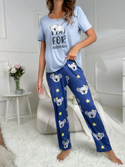 Koala Print Pajama Set Short Sleeve Top & Pants