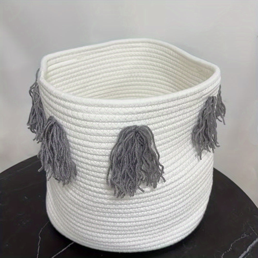 Handcrafted Tassel Cotton Rope Toy Storage Basket for Kids