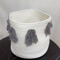 Handcrafted Tassel Cotton Rope Toy Storage Basket for Kids