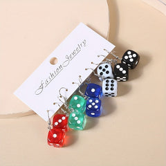 5pairs Cartoon Dice Pendant Earrings for Girls