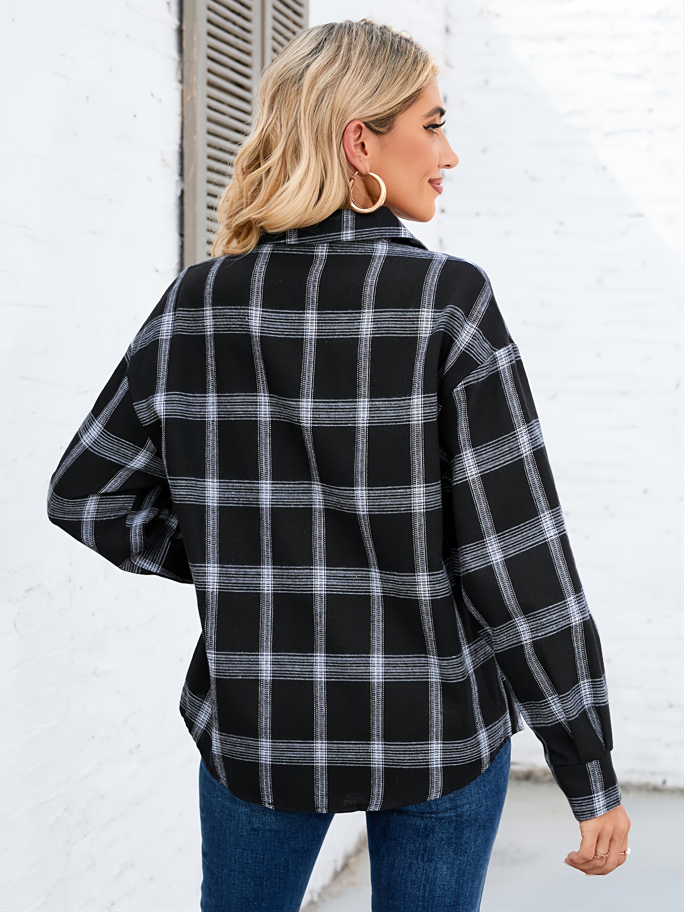 Plaid Shirt Jacket Long Sleeve Casual Shacket Women's Clothing