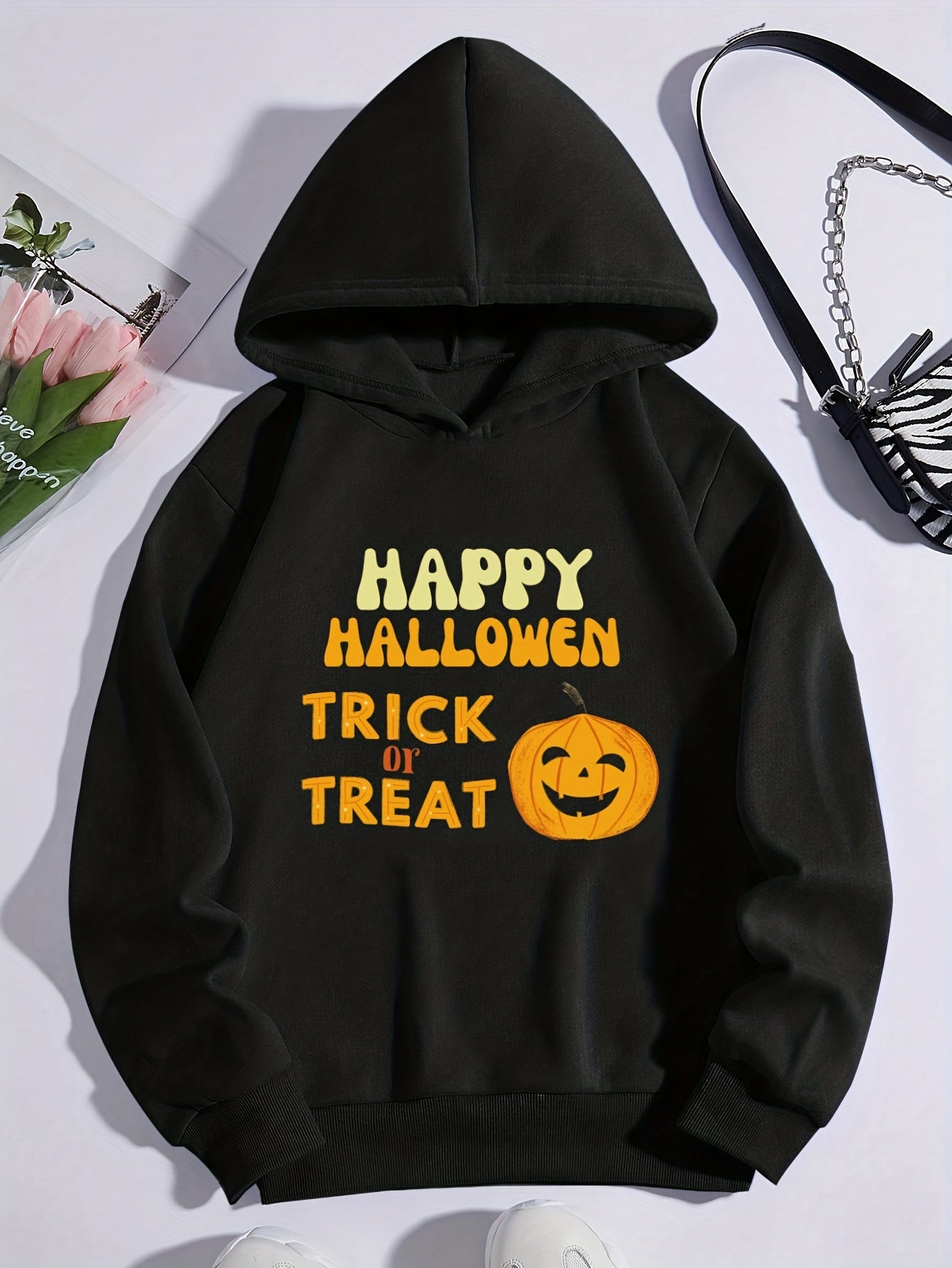 Girls' Pumpkin Graphic Long Sleeve Sweatshirt Hoodie