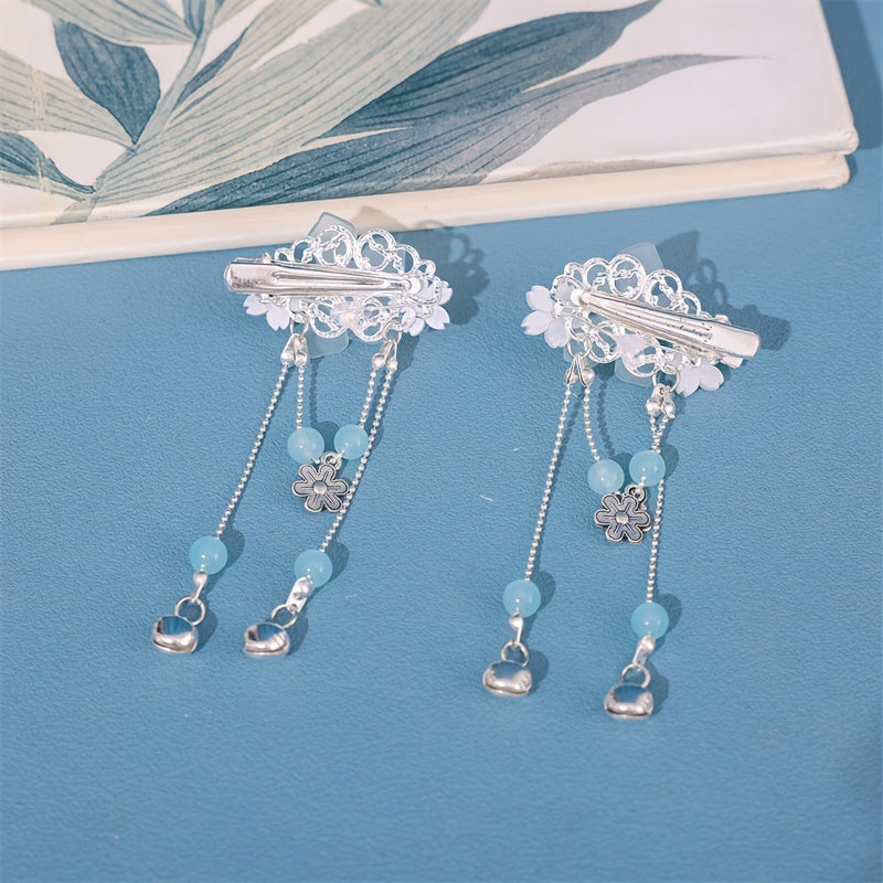Girl's Hanfu Accessories Ribbon Headwear Tassel Flower Hair Clip