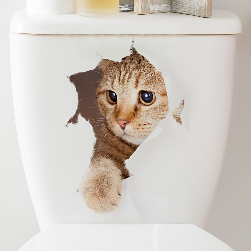 Cartoon Cat Toilet Sticker Bathroom Decoration Waterproof Art Wall Sticker