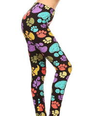 Dog Footprint Print Skinny Leggings High Waist Stretchy Leggings