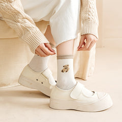 6 Pairs Cartoon Bear Print Socks Women's Mid Tube Stockings