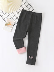 Girls Fleece Thermal Crown Leggings for Autumn and Winter