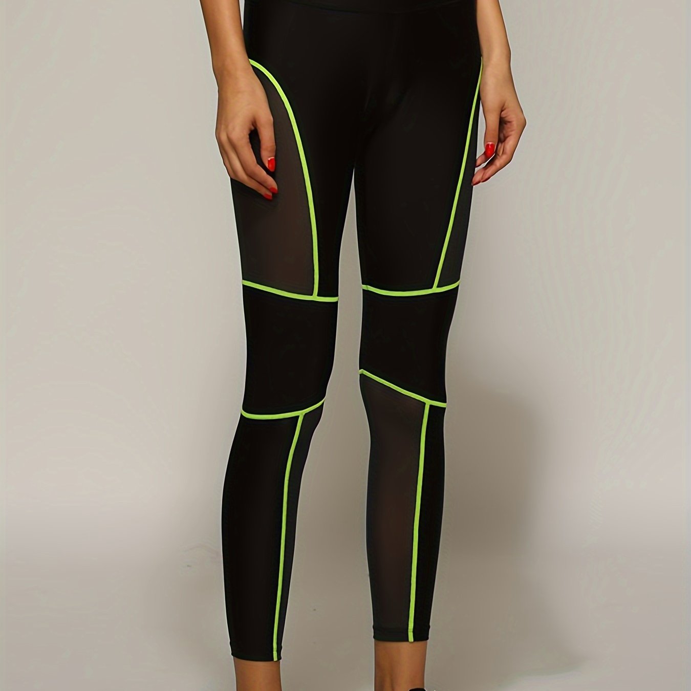 Mesh Contrast Line High Waist Stretchy Sports Tight Pants