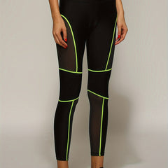 Mesh Contrast Line High Waist Stretchy Sports Tight Pants