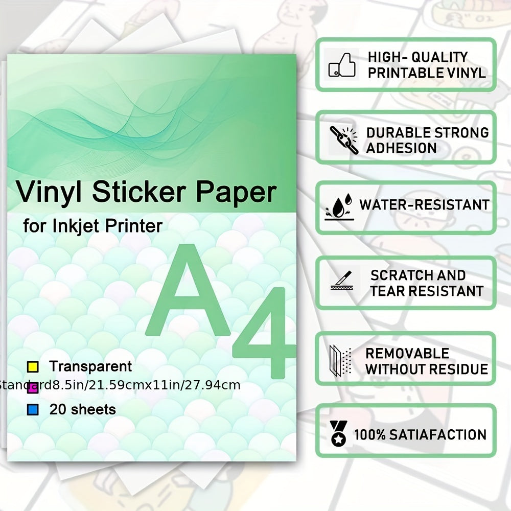 20 Sheets Waterproof Printable Vinyl Sticker Paper