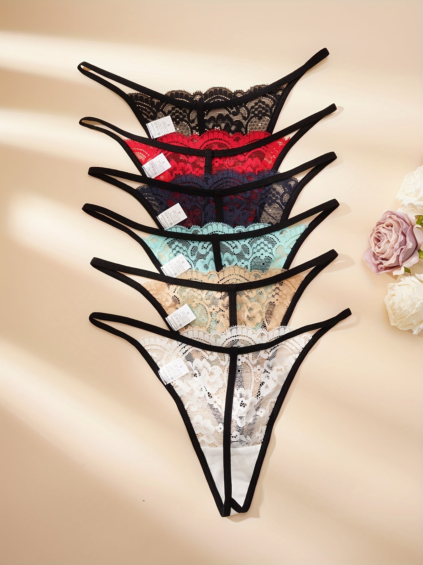 6pcs Sexy Lace Thongs Comfy Breathable Women's Underwear