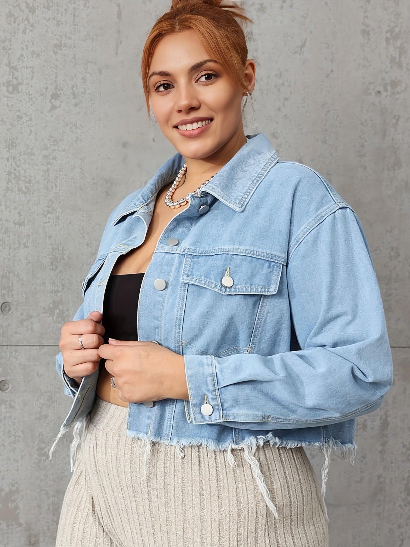 Fringe Trim Crop Denim Jacket