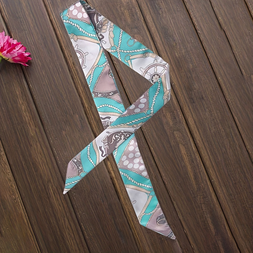2pcs Set Skinny Scarf & Scarf Ring Dotted Long Ribbon Neckerchief
