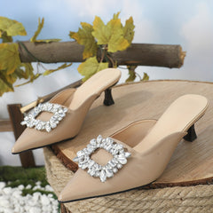 Women's Rhinestone Buckle Kitten Heels Sandals