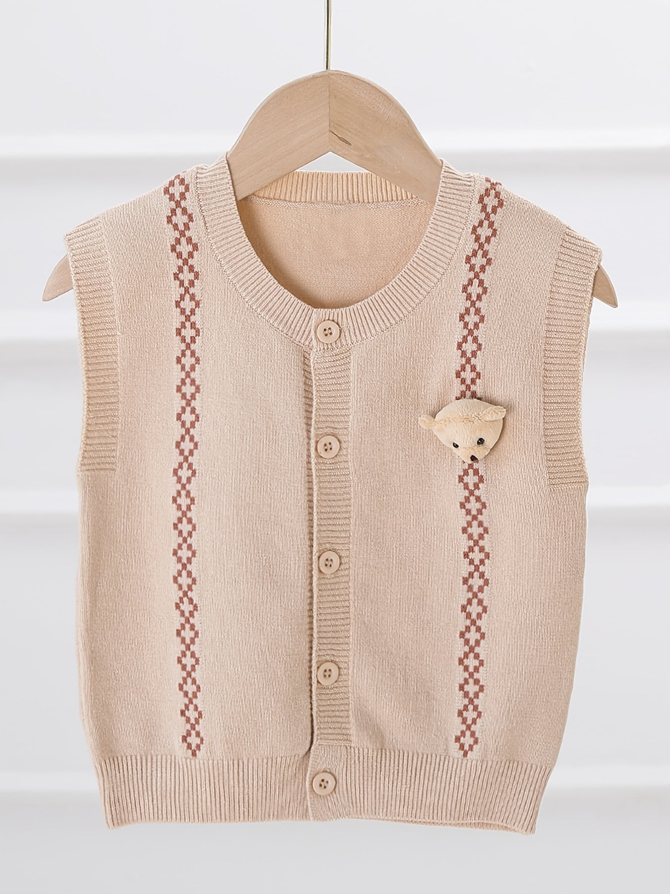 Kids Bear Decor Knitted Sweater Gentleman Vest for Autumn