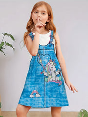 Girls Unicorn Sleeveless Dress Summer Party Gift