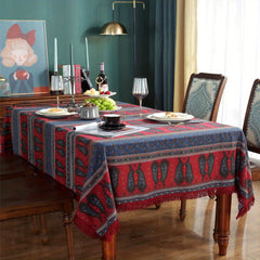 Christmas Cotton Tablecloth with Red Fringe Bohemian Printed Table Flag
