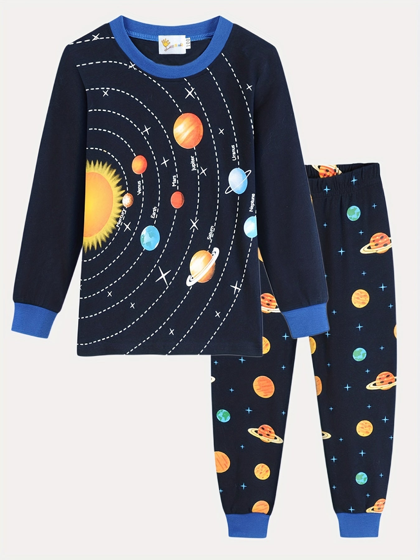 Boys Space Planets Graphic Cotton Pjs Sleepwear Set