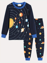 Boys Space Planets Graphic Cotton Pjs Sleepwear Set