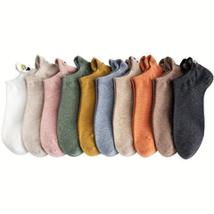 10 Pairs Kids Cotton Anime Smile Face Embroidered Ankle Socks