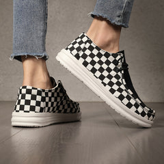 Checked Pattern Canvas Skateboard Shoes, Lace-Up, Lightweight