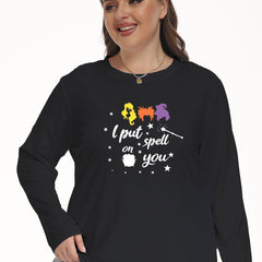 Halloween Lounge Top Women's Plus Funny Witch Print Long Sleeve
