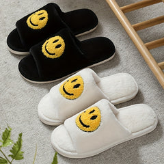 Women's Smile Face Pattern Slippers Casual Slip On Plush Shoes