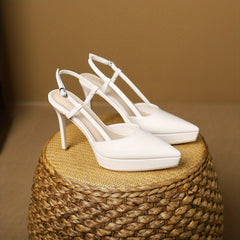 Solid Stiletto Heels Point Toe Buckle Strap Slingback Pumps