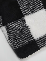 Colorblock Gingham Print Fleece Vest Coat