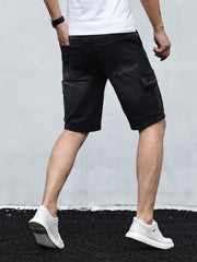 Men's Cargo Denim Shorts Stretch Waist Drawstring Outdoor