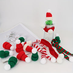 6pcs Mini Christmas Santa Knitted Hat Scarf Set DIY Craft Art