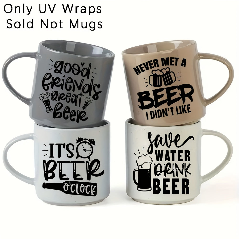 Beer Lover UV Transfer Stickers 12pcs Waterproof Self Adhesive St