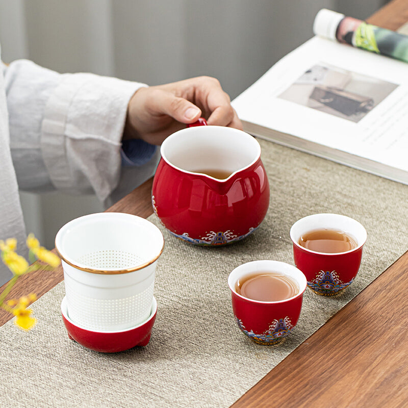 Portable Lucky Cat Tea Set with Teapot, Tea Strainer & 2 Teacups
