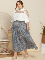 Geometric Print High Waist Maxi Skirt Women's Plus Loose Fit Casual Maxi Skirt