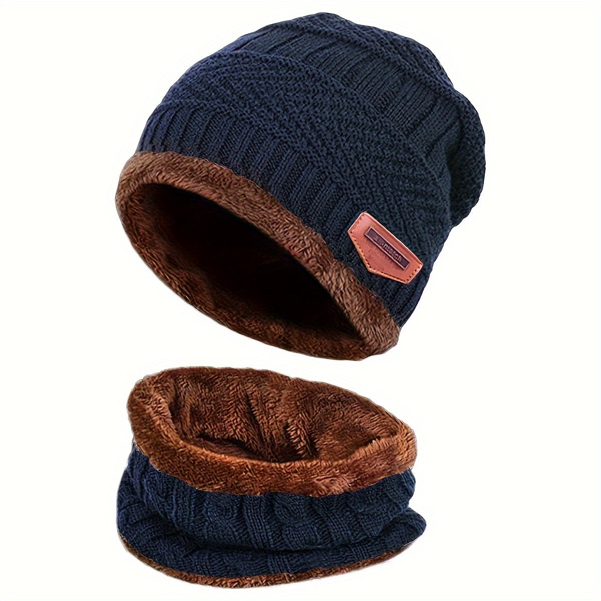 Warm Knit Beanie Hat & Scarf Set with Wool Lining for Men and Women