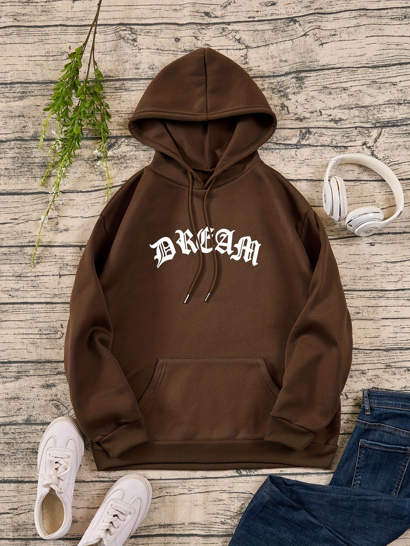 Hooded Sweater with Kangaroo Pocket Loose Fit