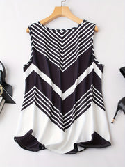 Colorblock Stripe Print V Neck Plus Size Tank Top
