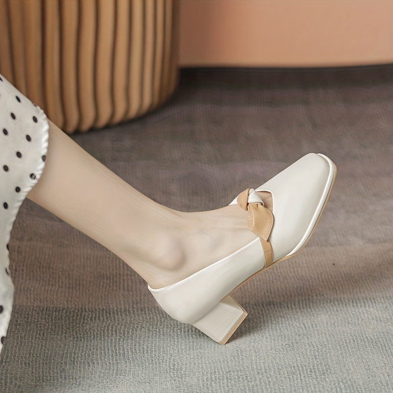 Chunky Heel Mary Jane Knot Band Slip On Mid Heel Dress Shoes