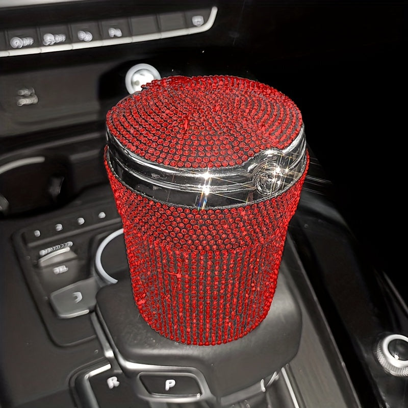 Rhinestone Car Ashtray with Lid & LED Light