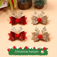 4pcs Christmas Antlers Sequin Bow Hair Clip for Baby Girls