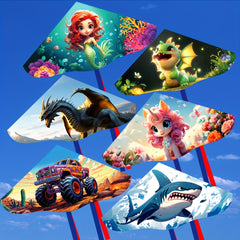 Cartoon Patterned Triangular Kite with 50M Line for Outdoor Fun
