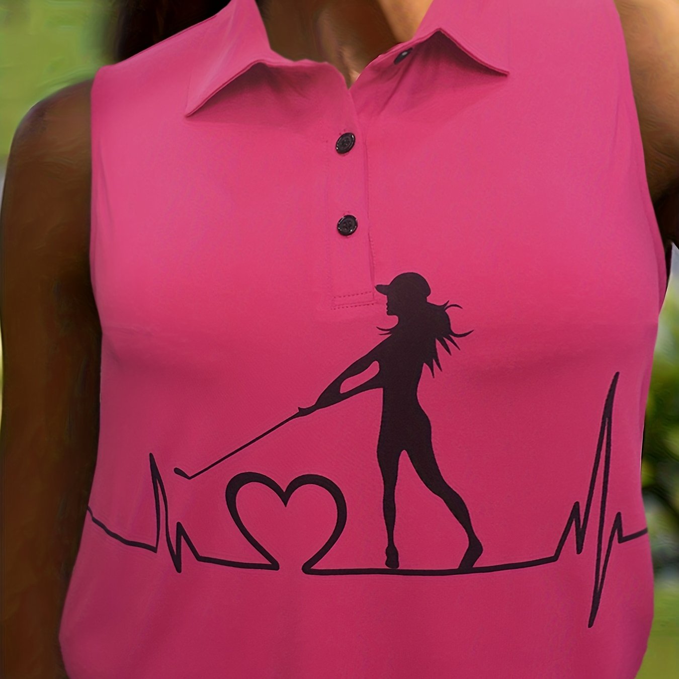 Women's Graphic Print Polo Neck Stretch Vest Top